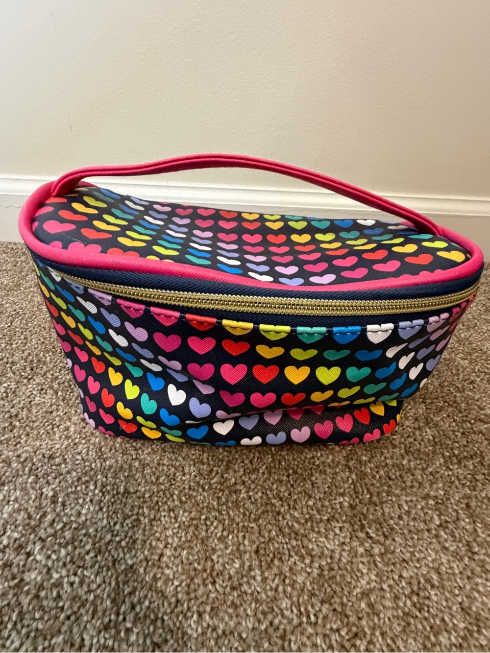 Dabney Lee Rainbow Heart Cosmetic Case with Pink Trim